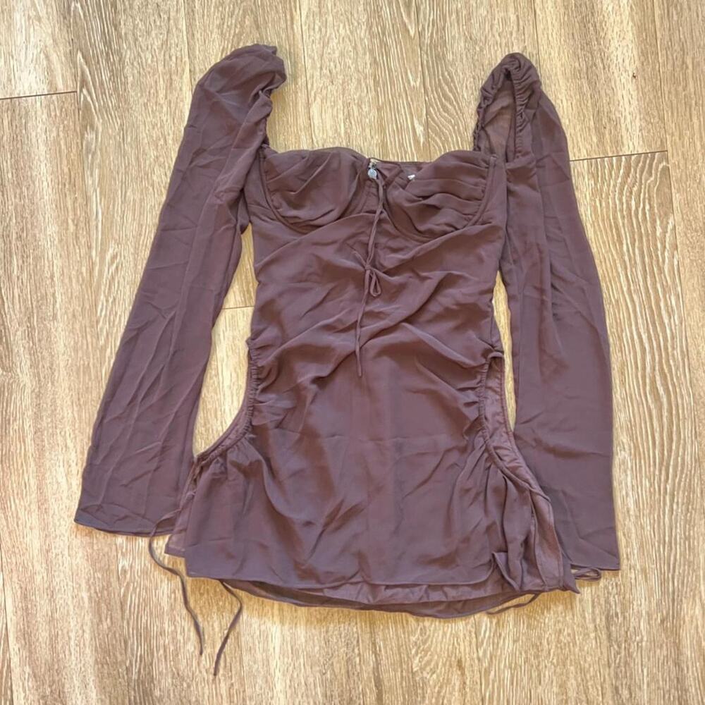 HOUSE OF CB 'Babydoll' Chocolate Chiffon Cutout Halter Mini Dress
